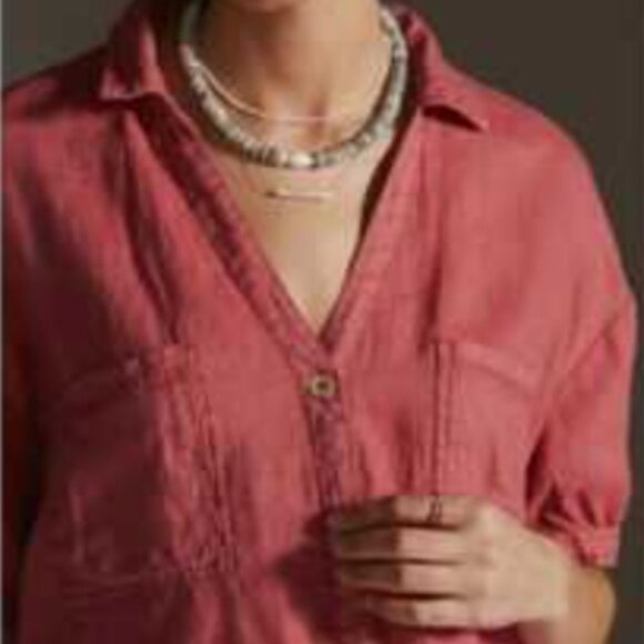 Anthropologie Pilcro Nantucket Red Linen blouse (size L) - Picture 1 of 5